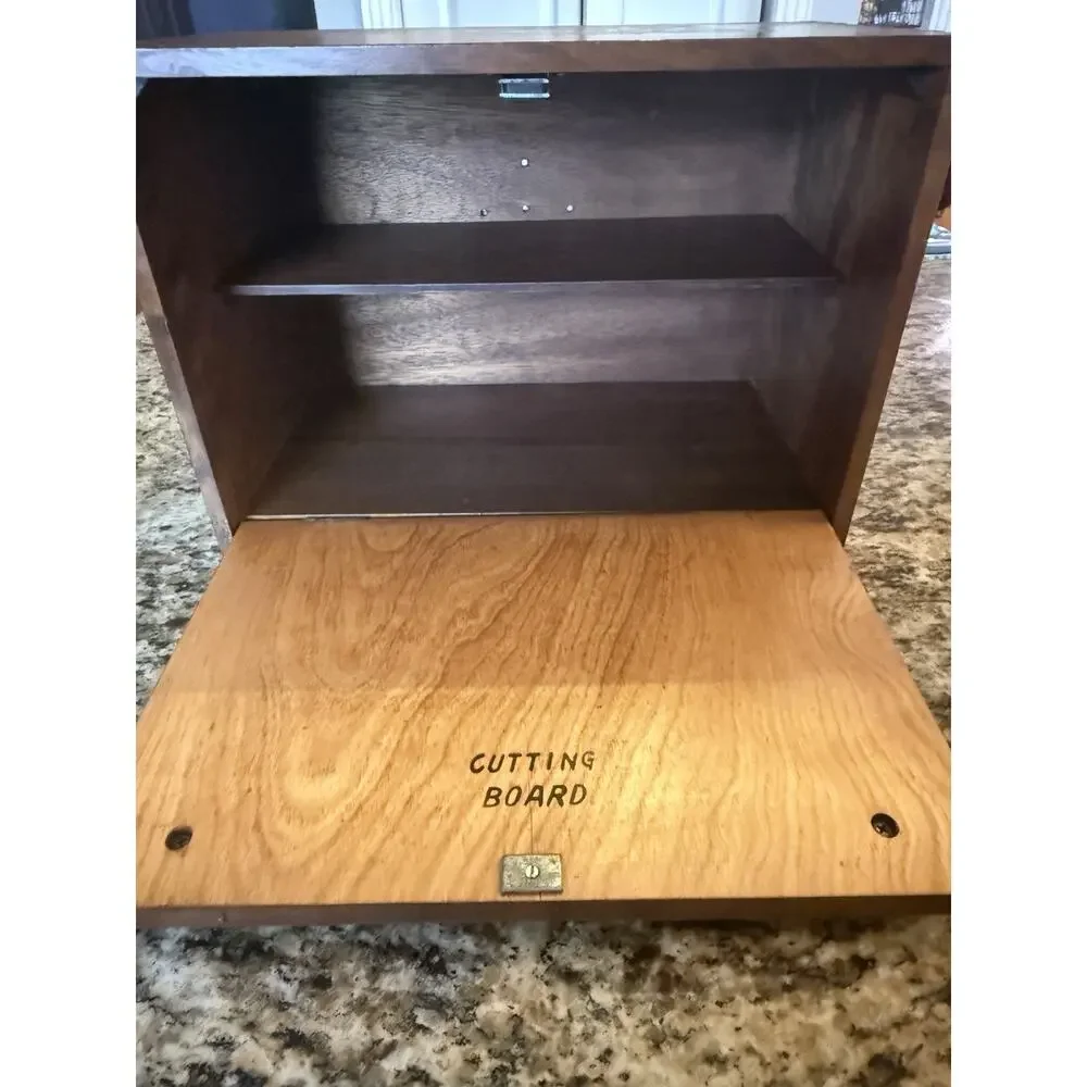 Vintage Wood Bread Box Brass Eagle Cutting Board Americana MCM EUC